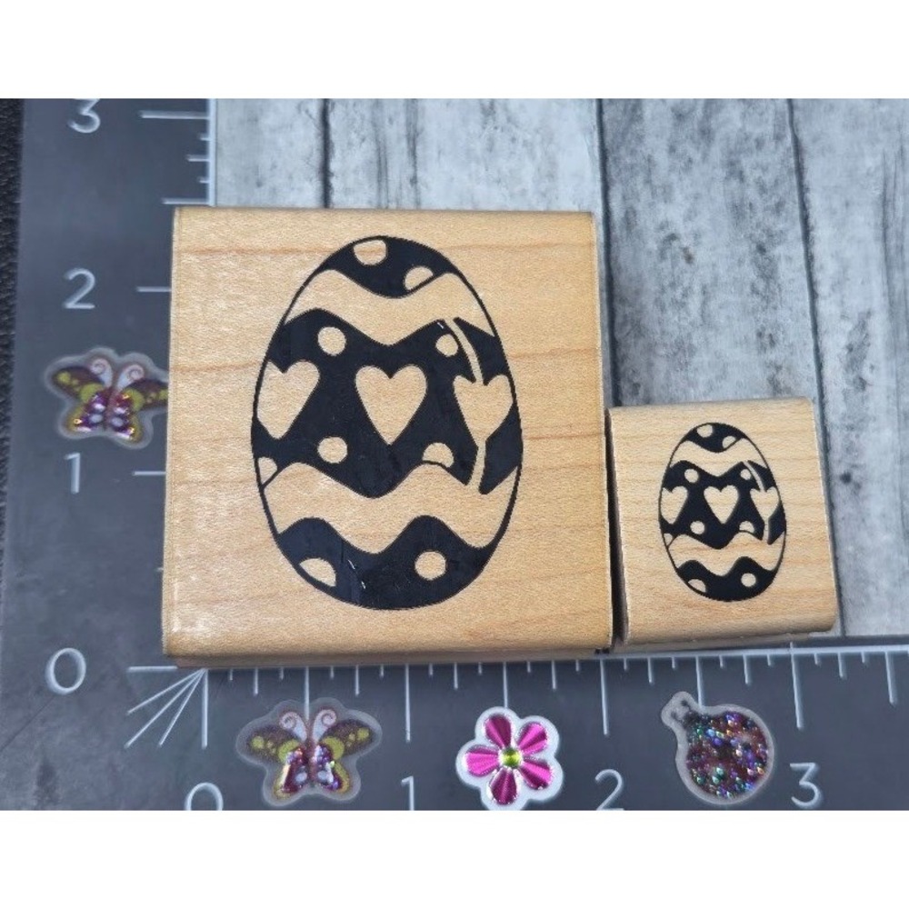 JRL Design Easter Eggs Hearts Wavy Lines Lot of 2 Rubber Stamp Wood #S14